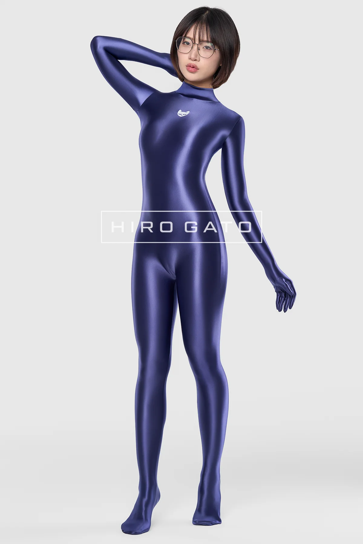 SI-CA-004-03 Satin Spandex Catsuit Navy Blue