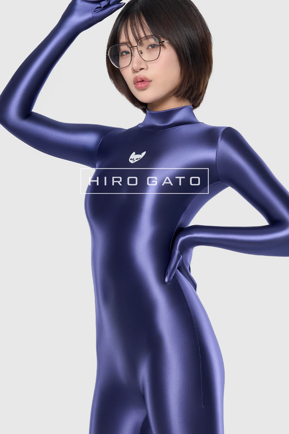 SI-CA-004-04 Satin Spandex Catsuit Navy Blue
