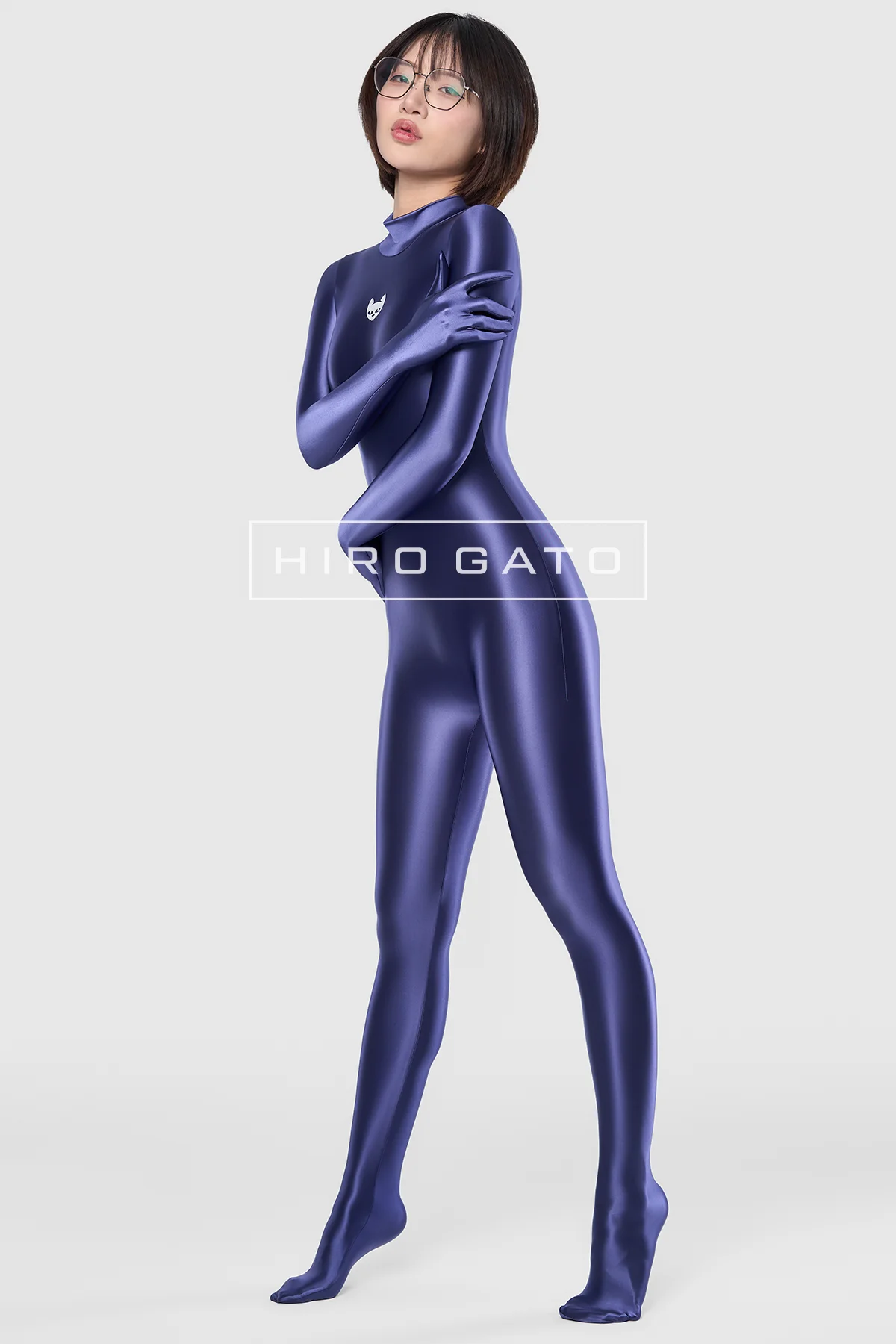 SI-CA-004-06 Satin Spandex Catsuit Navy Blue