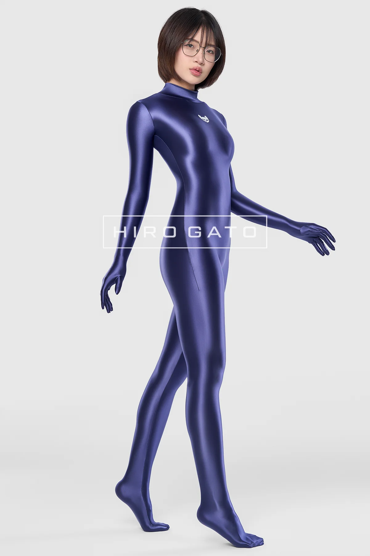 SI-CA-004-09 Satin Spandex Catsuit Navy Blue