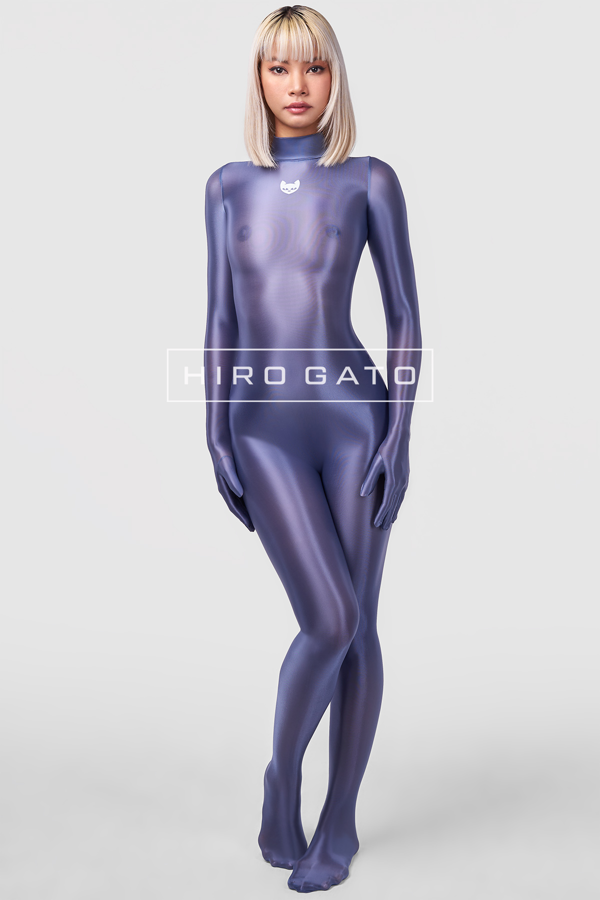 Sheer Nylon Catsuit Navy Blue