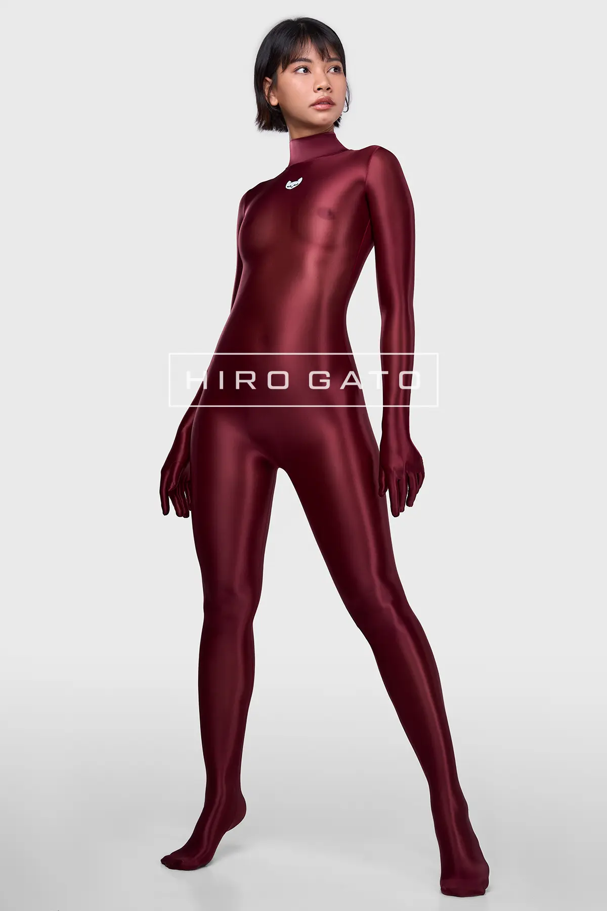 Sheer Nylon Catsuit Maroon