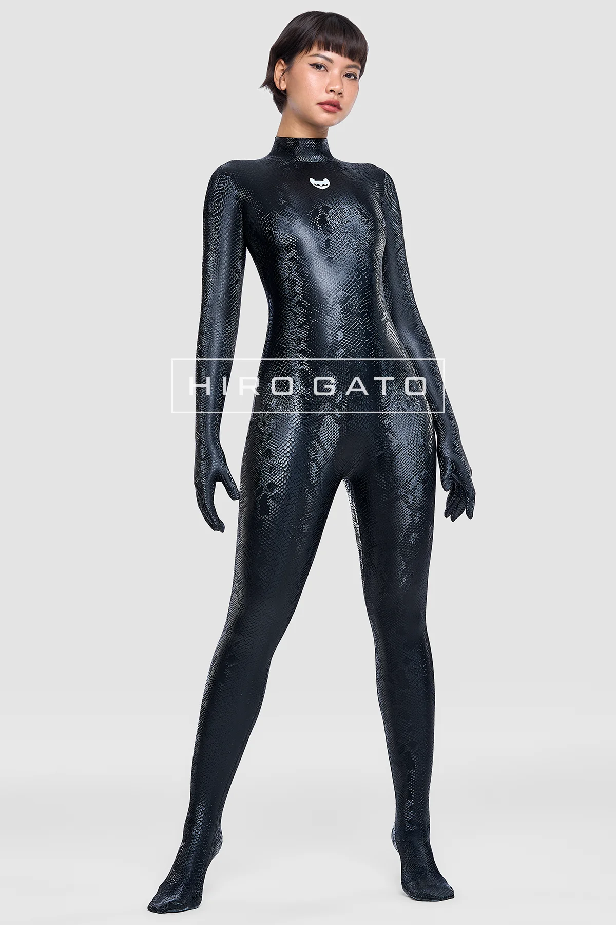 Reptilian Skin Spandex Catsuit Black