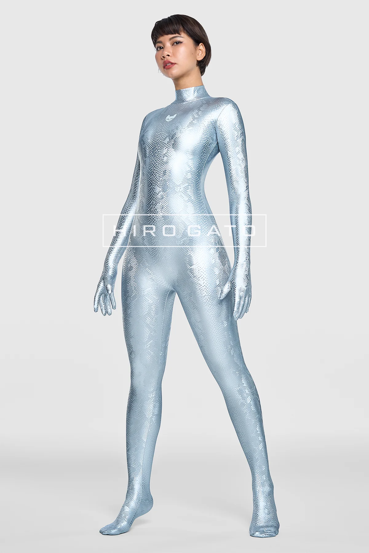 Reptilian Skin Spandex Catsuit Zentai Bodysuit Jumpsuit Skintight Silver