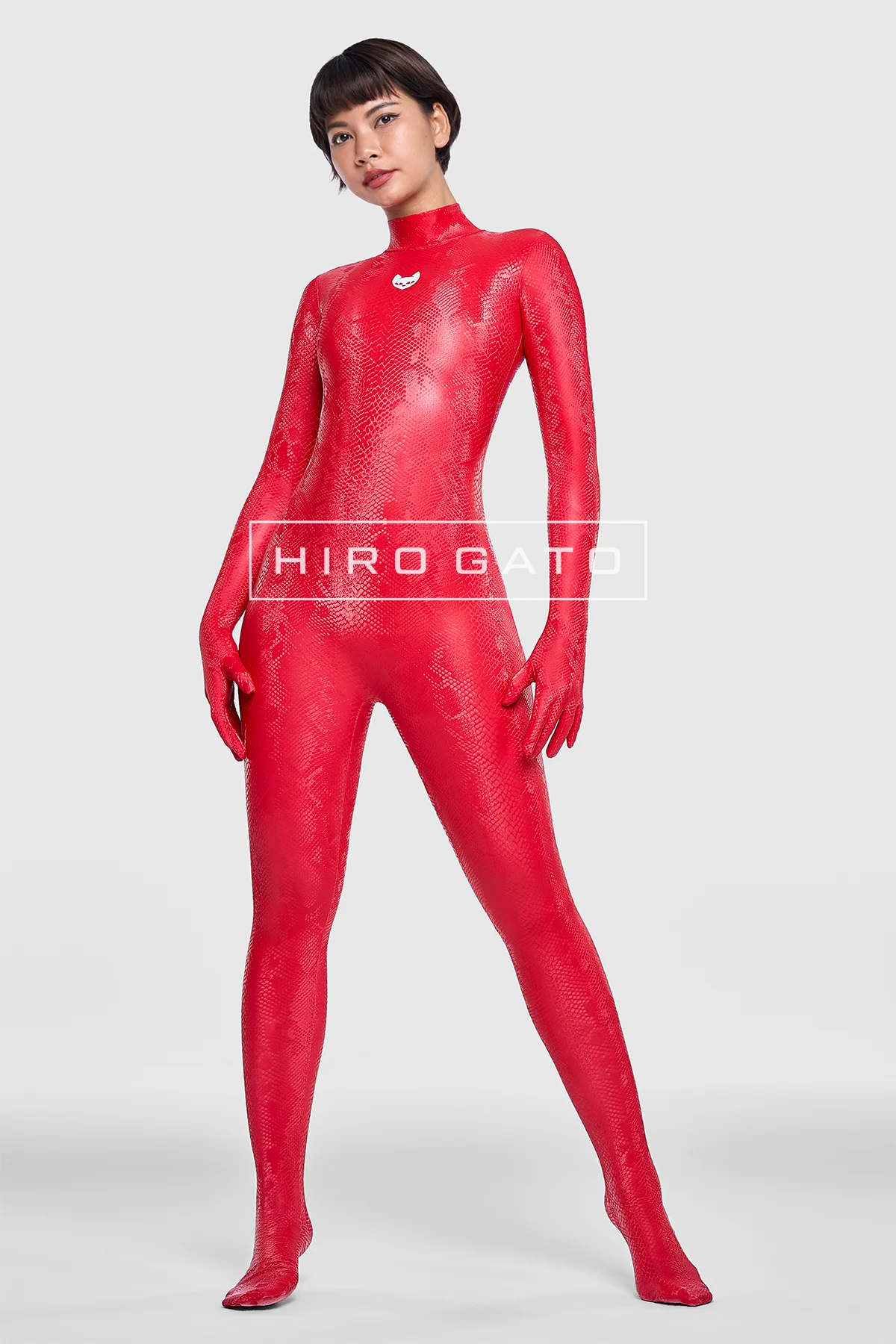 Reptilian Skin Spandex Catsuit Red