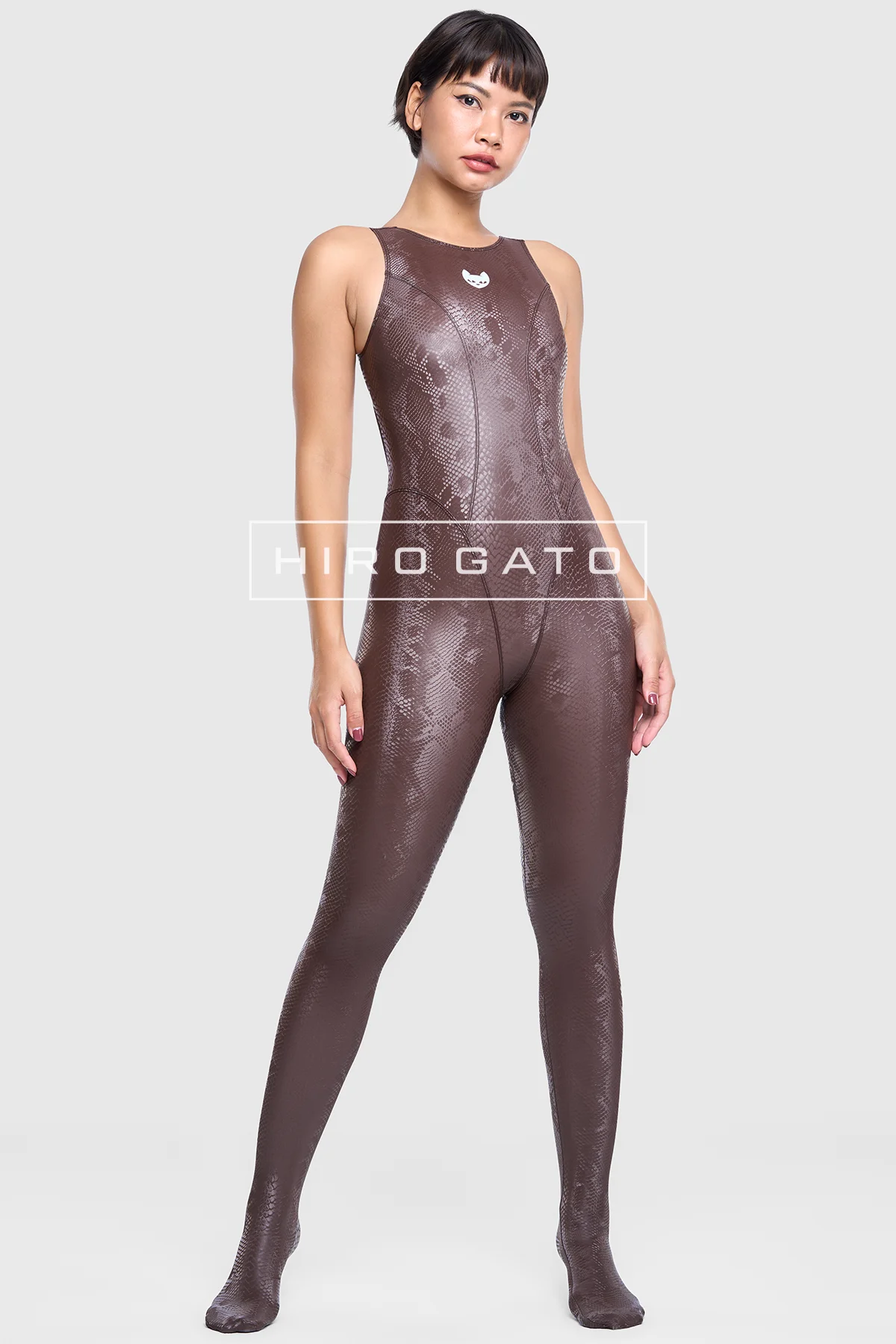 Reptilian Skin Spandex Unitard Mocha